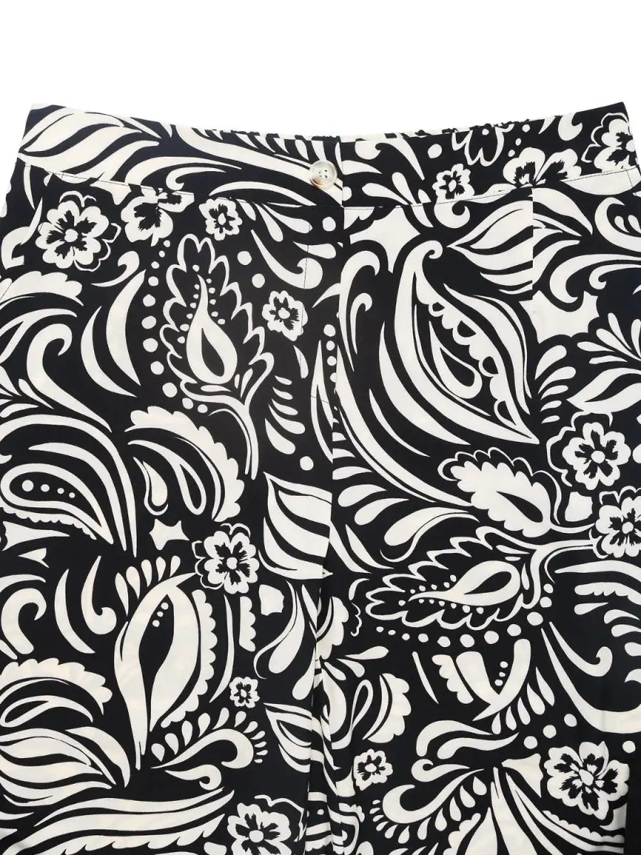 Stylish Printed Wide Leg Pants with Pockets and Buttons - Love Salve